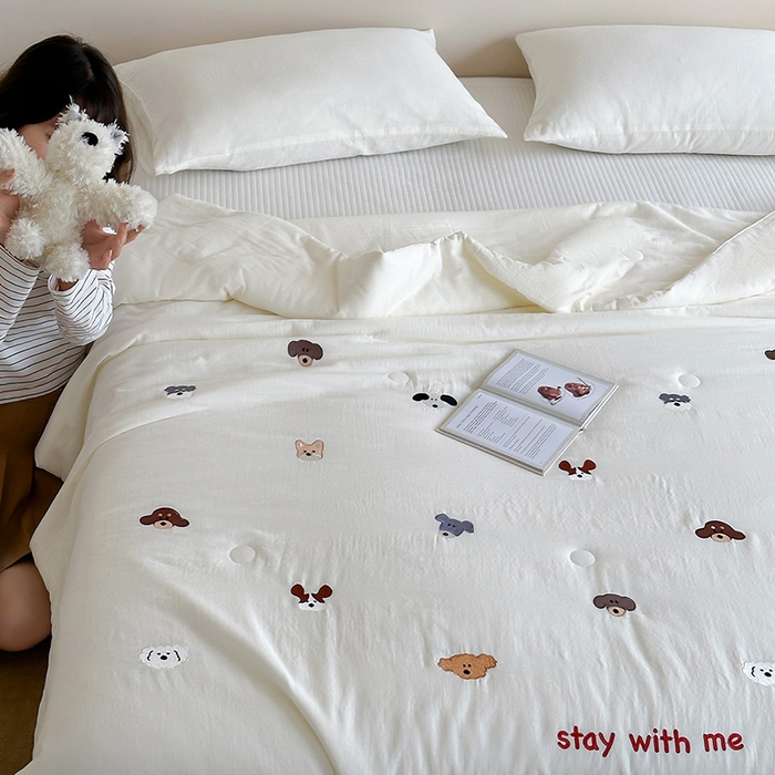 91家纺网 家纺一手货源 找家纺 （总）一加一 2026新款全棉双层纱刺绣大豆夏被-棉纱萌趣