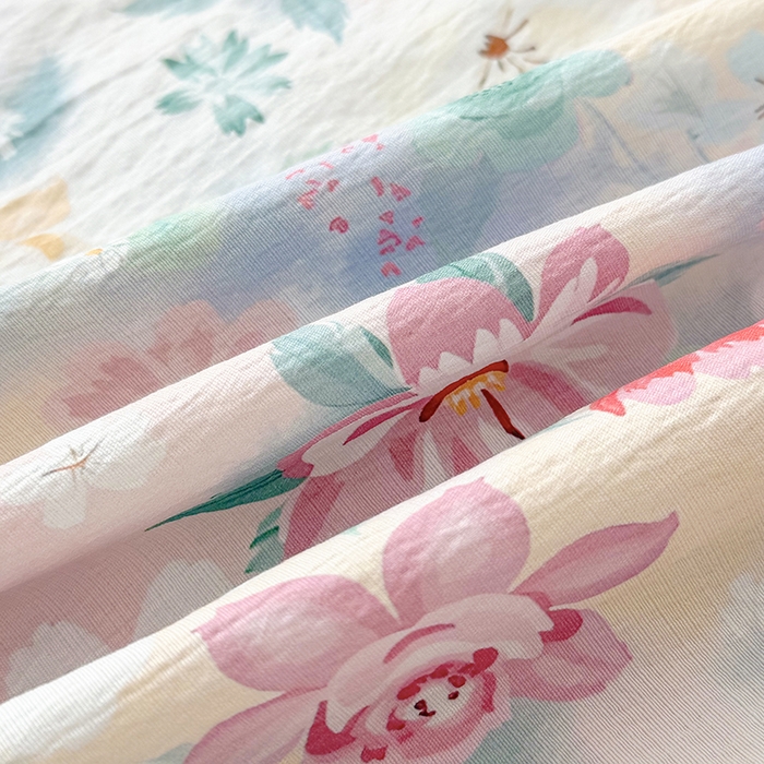 91家纺网 家纺一手货源 找家纺 （总）悠米悠家 2026新款亲肤舒适木棉双层纱印花四件套