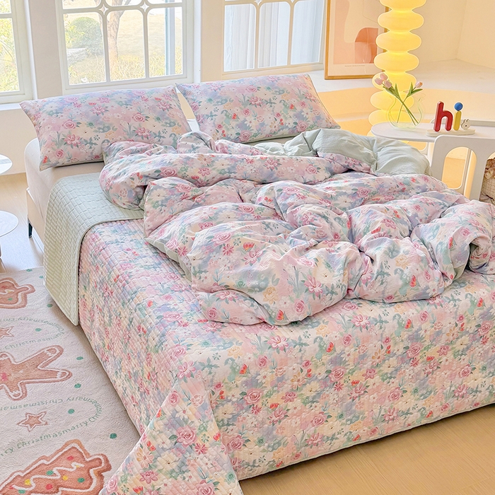 91家纺网 家纺一手货源 找家纺 （总）悠米悠家 2026新款亲肤舒适木棉双层纱印花四件套