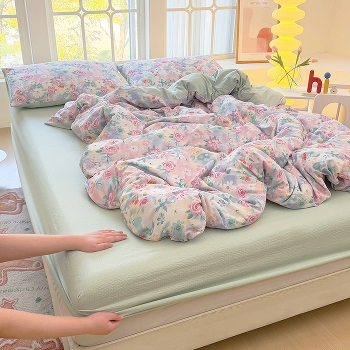 91家纺网 家纺一手货源 找家纺 （总）悠米悠家 2026新款亲肤舒适木棉双层纱印花四件套