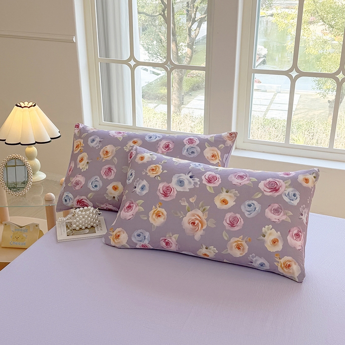 91家纺网 家纺一手货源 找家纺 悠米悠家 2026新款亲肤舒适木棉双层纱印花四件套 花漾玫瑰