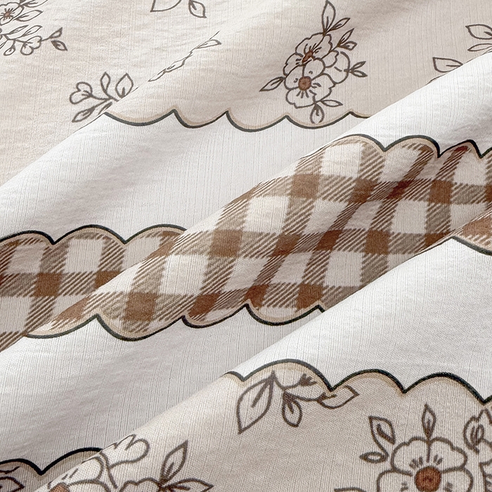 91家纺网 家纺一手货源 找家纺 悠米悠家 2026新款亲肤舒适木棉双层纱印花四件套 焦糖花境