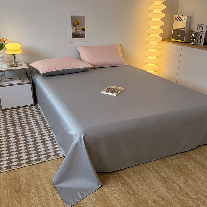 91家纺网 家纺一手货源 找家纺 缦绣阁家纺  2026新款夏季轻奢水洗冰丝四件套真丝简约纯色被罩被套学生宿舍三件套-洛可可系列 洛可可-粉色+银灰