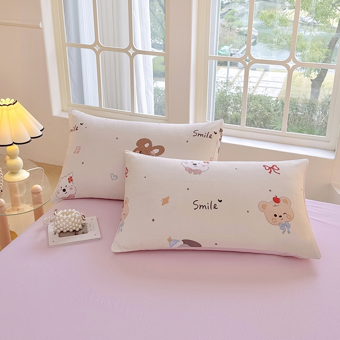 91家纺网 家纺一手货源 找家纺 悠米悠家 2026新款亲肤舒适木棉双层纱印花四件套 萌趣派对