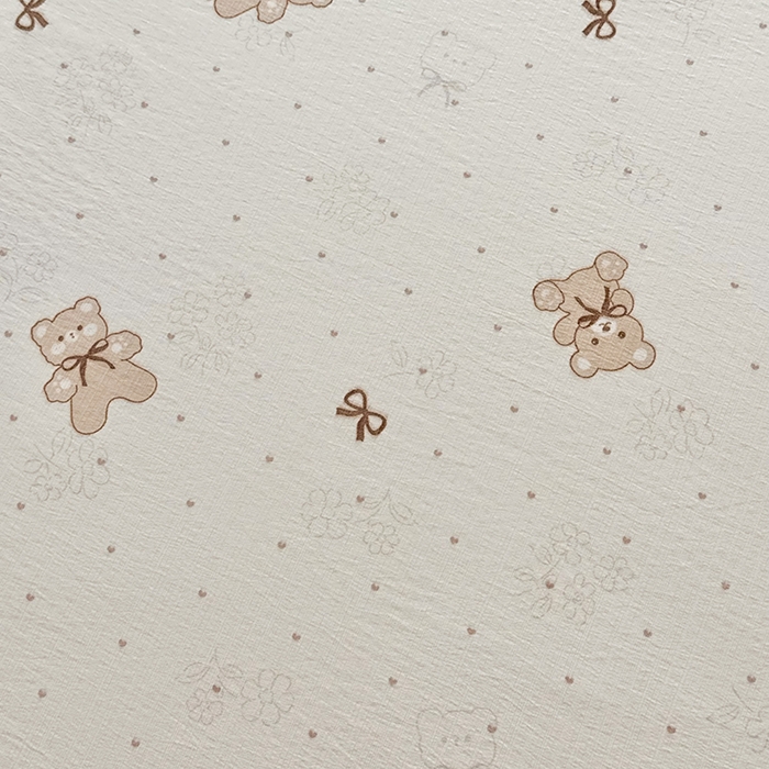 91家纺网 家纺一手货源 找家纺 悠米悠家 2026新款亲肤舒适木棉双层纱印花四件套 可可萌熊