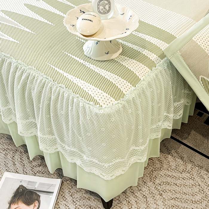 91家纺网 家纺一手货源 找家纺 宜派家纺 2026新款几何PE凉感丝床裙款凉席三件套 几何绿-床裙