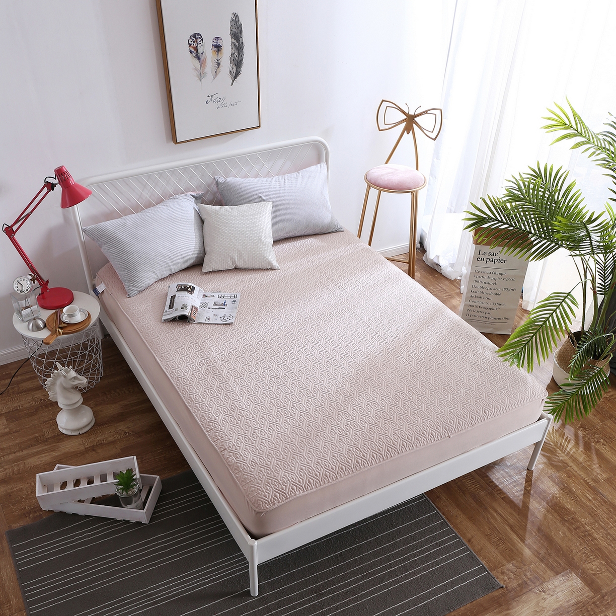 沁童儿童用品店 2026新款高克重磨毛水洗斜纹床笠全包加棉款 卡其