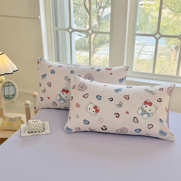 91家纺网 家纺一手货源 找家纺 悠米悠家 2026新款亲肤舒适木棉双层纱印花四件套 甜心Kitty日记