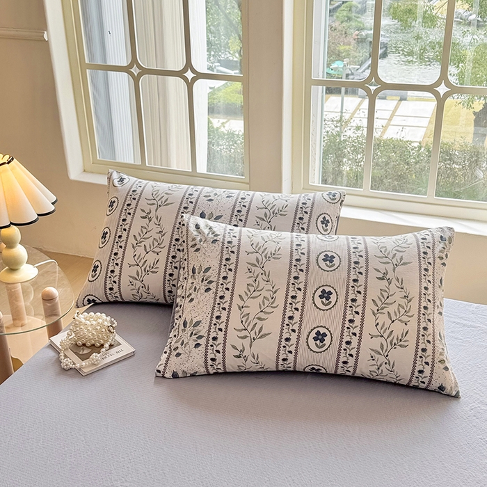 91家纺网 家纺一手货源 找家纺 悠米悠家 2026新款亲肤舒适木棉双层纱印花四件套 青屿花园