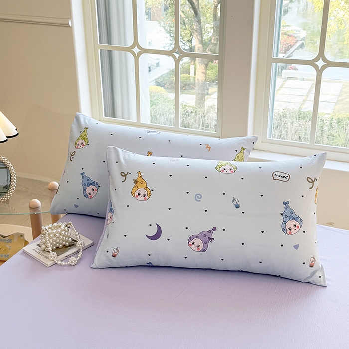 91家纺网 家纺一手货源 找家纺 悠米悠家 2026新款亲肤舒适木棉双层纱印花四件套 星梦精灵仔