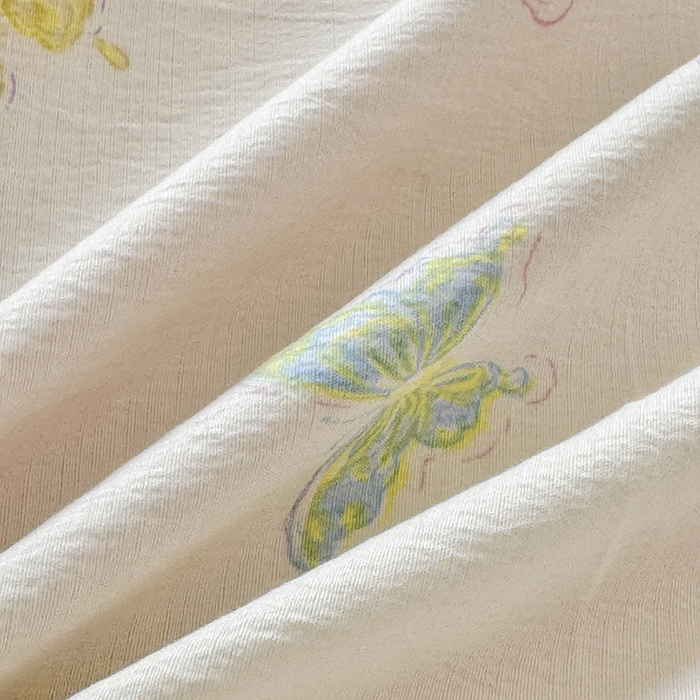 91家纺网 家纺一手货源 找家纺 悠米悠家 2026新款亲肤舒适木棉双层纱印花四件套 温软蝶梦