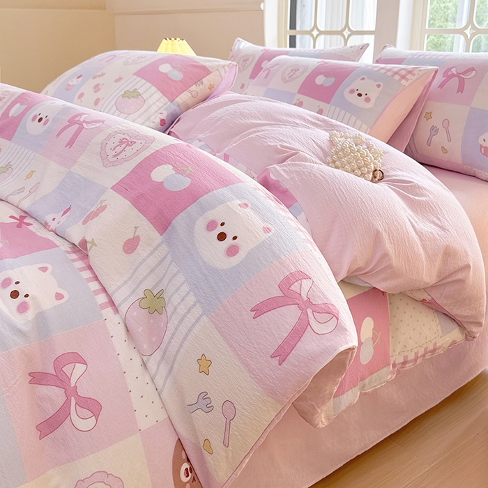 91家纺网 家纺一手货源 找家纺 悠米悠家 2026新款亲肤舒适木棉双层纱印花四件套 趣味乐园