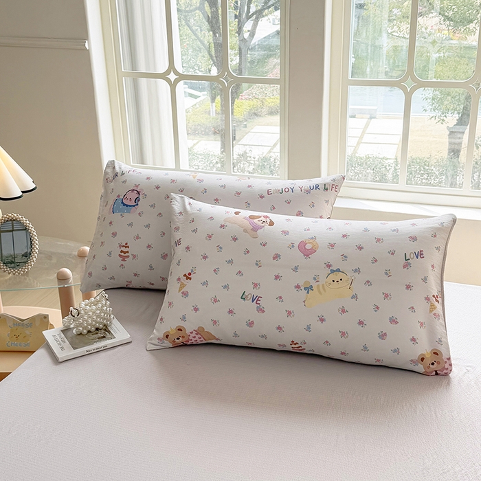 91家纺网 家纺一手货源 找家纺 悠米悠家 2026新款亲肤舒适木棉双层纱印花四件套 花漾萌宠