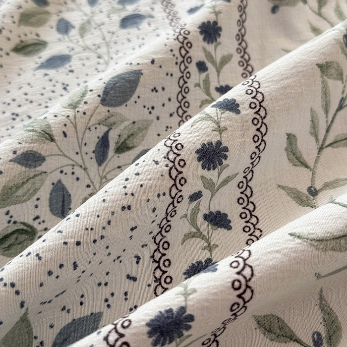 91家纺网 家纺一手货源 找家纺 悠米悠家 2026新款亲肤舒适木棉双层纱印花四件套 青屿花园