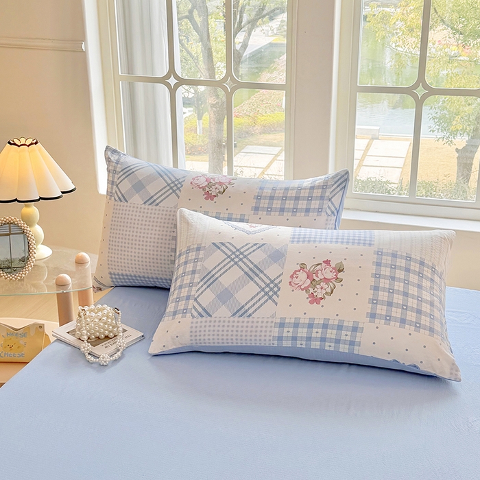 91家纺网 家纺一手货源 找家纺 悠米悠家 2026新款亲肤舒适木棉双层纱印花四件套 海盐甜玫梦