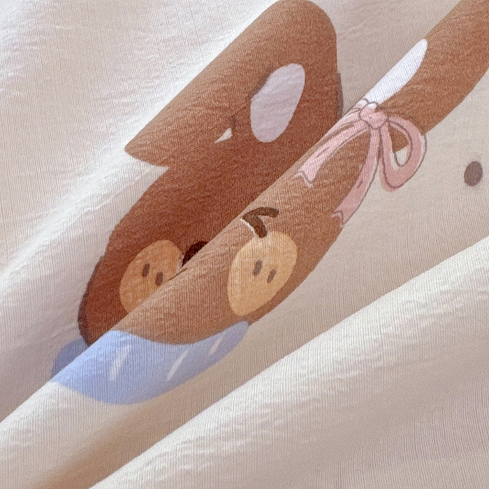 91家纺网 家纺一手货源 找家纺 悠米悠家 2026新款亲肤舒适木棉双层纱印花四件套 萌趣派对