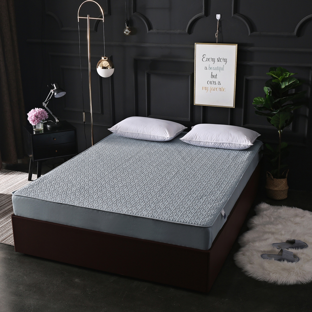 沁童儿童用品店 2026新款高克重磨毛水洗斜纹床笠全包加棉款 墨绿