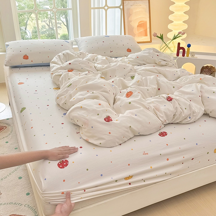 91家纺网 家纺一手货源 找家纺 悠米悠家 2026新款亲肤舒适木棉双层纱印花四件套 南瓜田园记