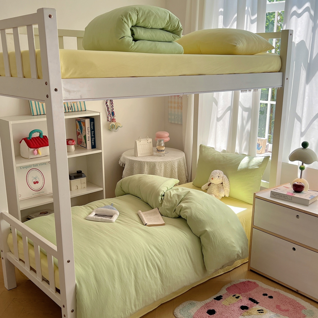 91家纺网 家纺一手货源 找家纺 缦绣阁家纺 2026新款亲肤水洗棉纯色四件套床单被罩被套单件学生宿舍上下铺单人三件套 果绿浅黄