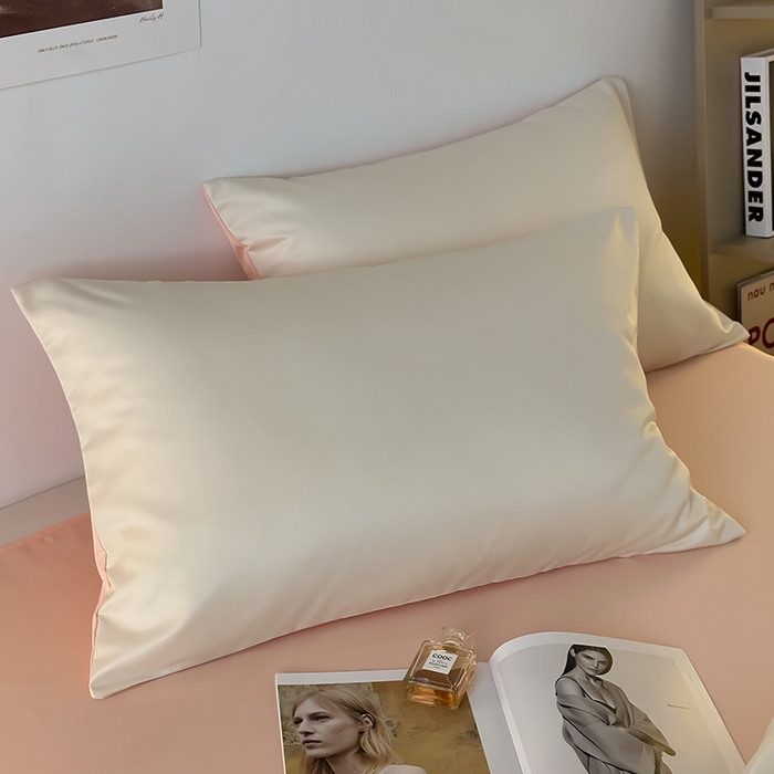 91家纺网 家纺一手货源 找家纺 缦绣阁家纺  2026新款夏季轻奢水洗冰丝四件套真丝简约纯色被罩被套学生宿舍三件套-洛可可系列 洛可可-奶昔粉