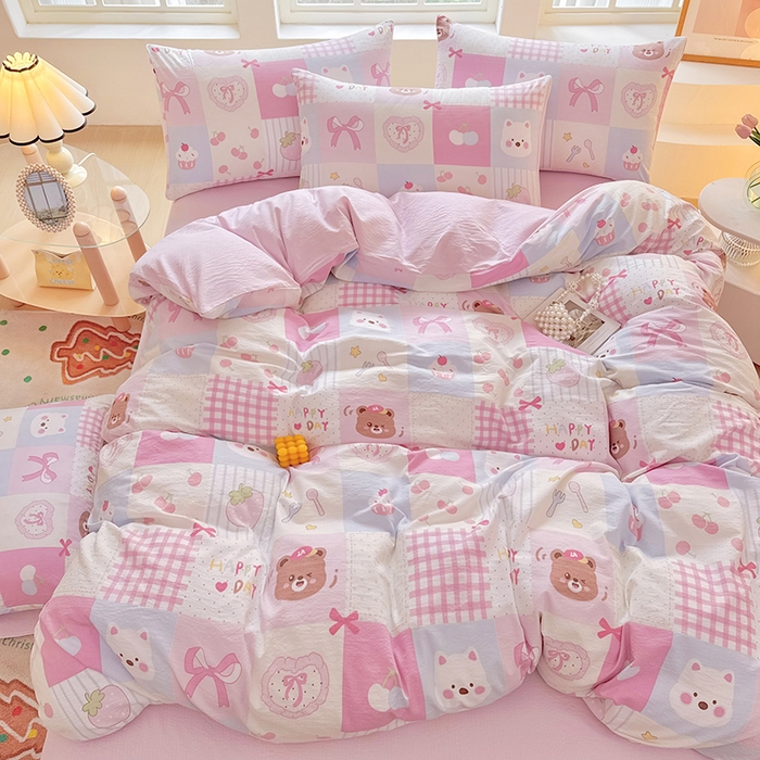 91家纺网 家纺一手货源 找家纺 悠米悠家 2026新款亲肤舒适木棉双层纱印花四件套 趣味乐园