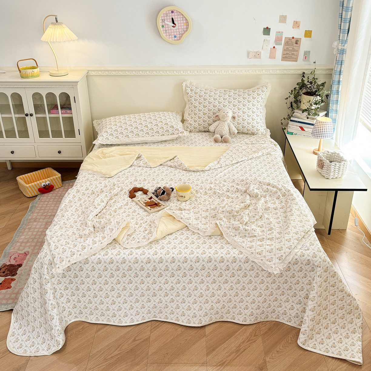 91家纺网 家纺一手货源 找家纺 优悦生活馆 2026新款花边款锦氨凉感丝夏被 栗花