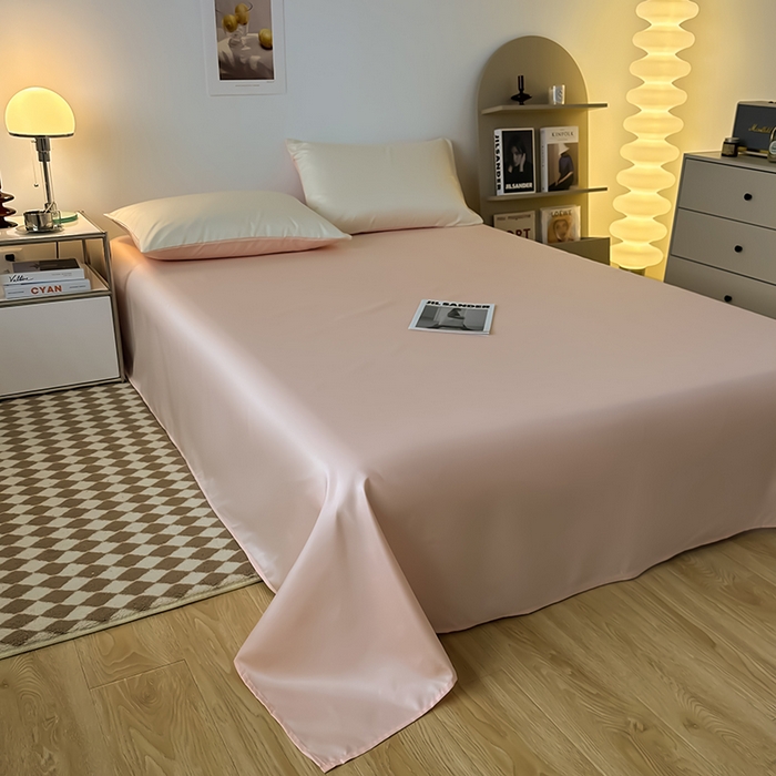 91家纺网 家纺一手货源 找家纺 缦绣阁家纺  2026新款夏季轻奢水洗冰丝四件套真丝简约纯色被罩被套学生宿舍三件套-洛可可系列 洛可可-奶昔粉