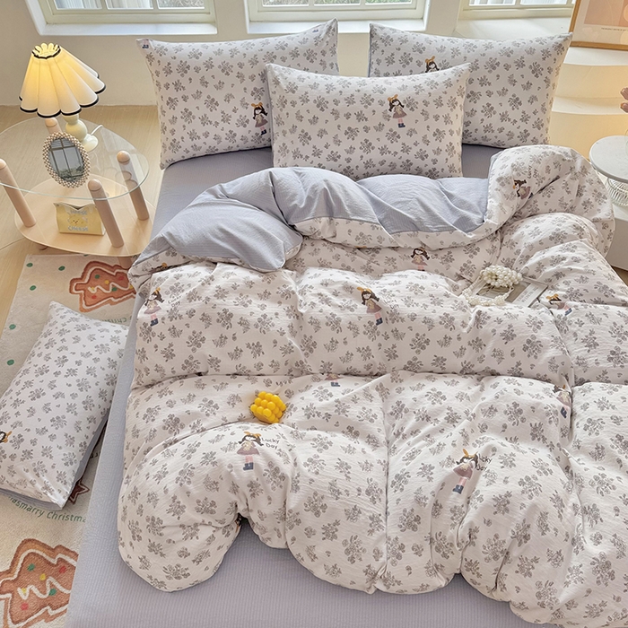 91家纺网 家纺一手货源 找家纺 悠米悠家 2026新款亲肤舒适木棉双层纱印花四件套 晨间花园