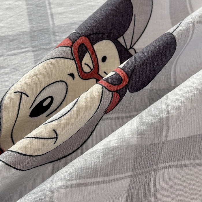 91家纺网 家纺一手货源 找家纺 悠米悠家 2026新款亲肤舒适木棉双层纱印花四件套 萌趣LABUBU