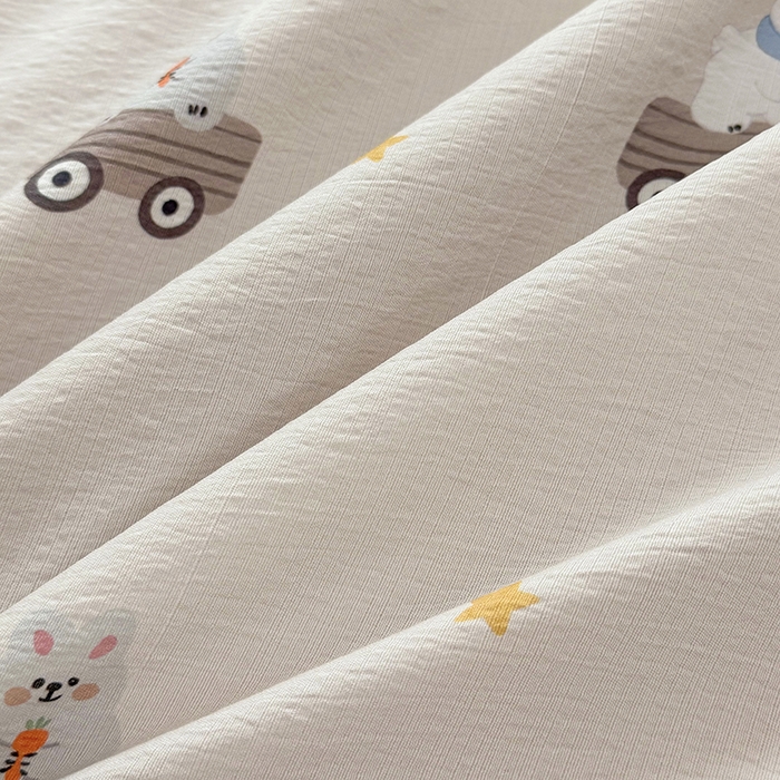 91家纺网 家纺一手货源 找家纺 悠米悠家 2026新款亲肤舒适木棉双层纱印花四件套 云间小铁道