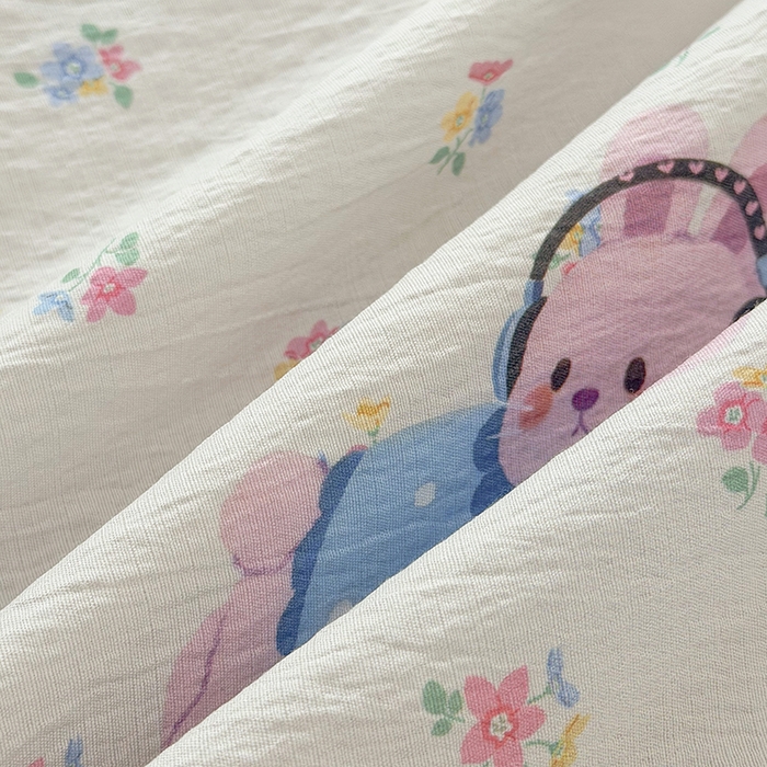 91家纺网 家纺一手货源 找家纺 悠米悠家 2026新款亲肤舒适木棉双层纱印花四件套 花漾萌宠