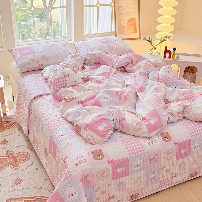 91家纺网 家纺一手货源 找家纺 悠米悠家 2026新款亲肤舒适木棉双层纱印花四件套 趣味乐园