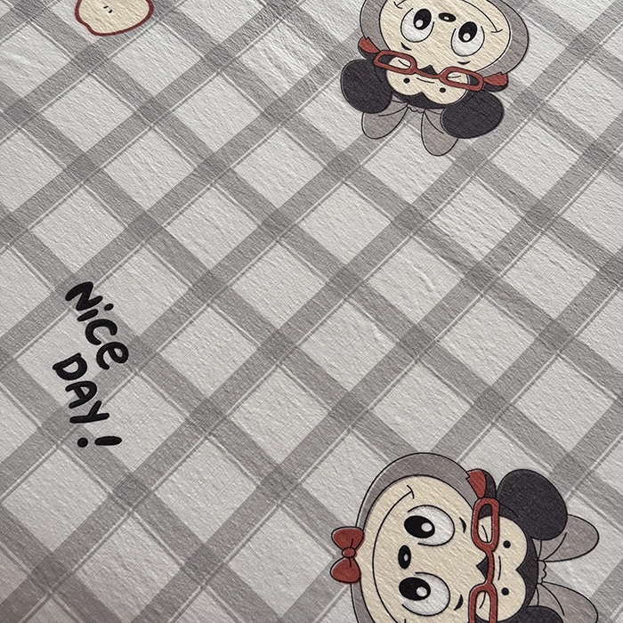 91家纺网 家纺一手货源 找家纺 悠米悠家 2026新款亲肤舒适木棉双层纱印花四件套 萌趣LABUBU