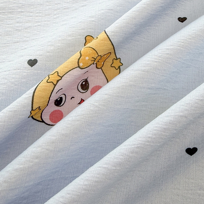 91家纺网 家纺一手货源 找家纺 悠米悠家 2026新款亲肤舒适木棉双层纱印花四件套 星梦精灵仔