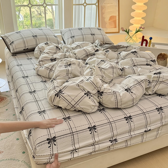 91家纺网 家纺一手货源 找家纺 悠米悠家 2026新款亲肤舒适木棉双层纱印花四件套 格调蝶韵