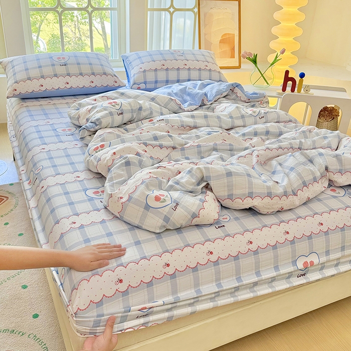 91家纺网 家纺一手货源 找家纺 悠米悠家 2026新款亲肤舒适木棉双层纱印花四件套 告白气球