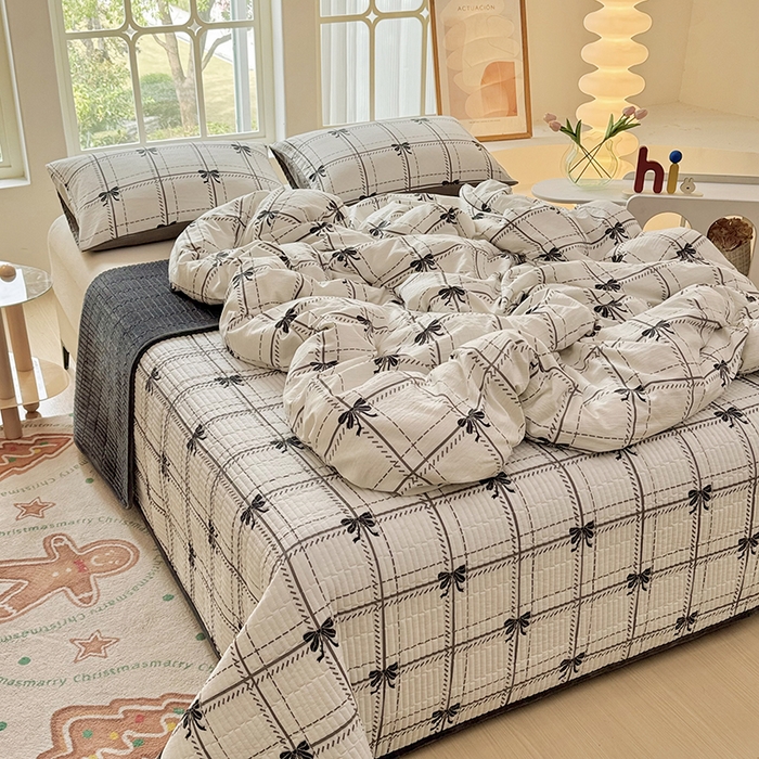 91家纺网 家纺一手货源 找家纺 悠米悠家 2026新款亲肤舒适木棉双层纱印花四件套 格调蝶韵