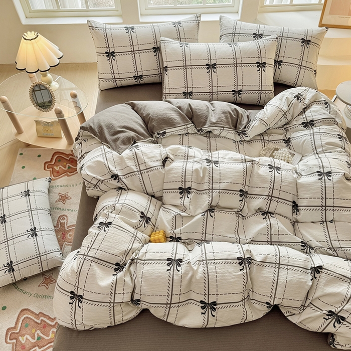 91家纺网 家纺一手货源 找家纺 悠米悠家 2026新款亲肤舒适木棉双层纱印花四件套 格调蝶韵