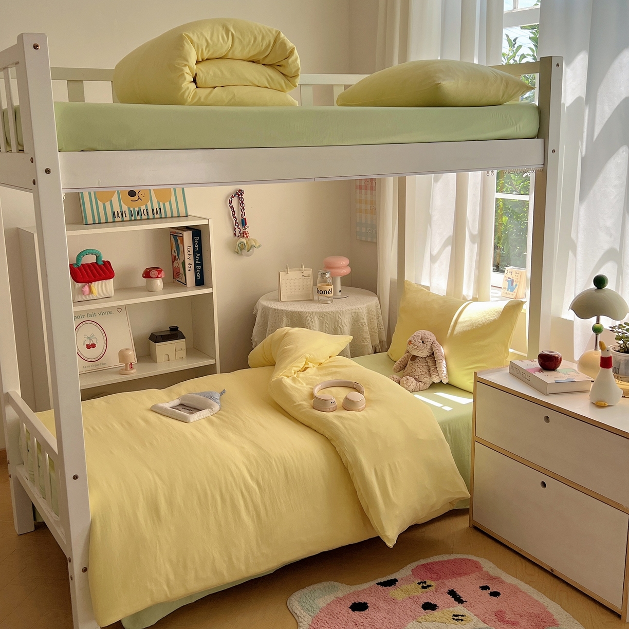 91家纺网 家纺一手货源 找家纺 缦绣阁家纺 2026新款亲肤水洗棉纯色四件套床单被罩被套单件学生宿舍上下铺单人三件套 奶黄果绿