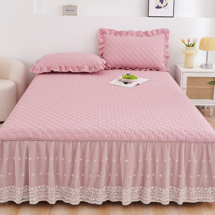 91家纺网 家纺一手货源 找家纺 沁童儿童用品店 2026新款高克重磨毛床裙 粉色