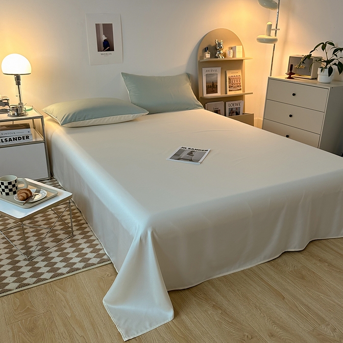 91家纺网 家纺一手货源 找家纺 缦绣阁家纺  2026新款夏季轻奢水洗冰丝四件套真丝简约纯色被罩被套学生宿舍三件套-洛可可系列 洛可可-水绿+芝士