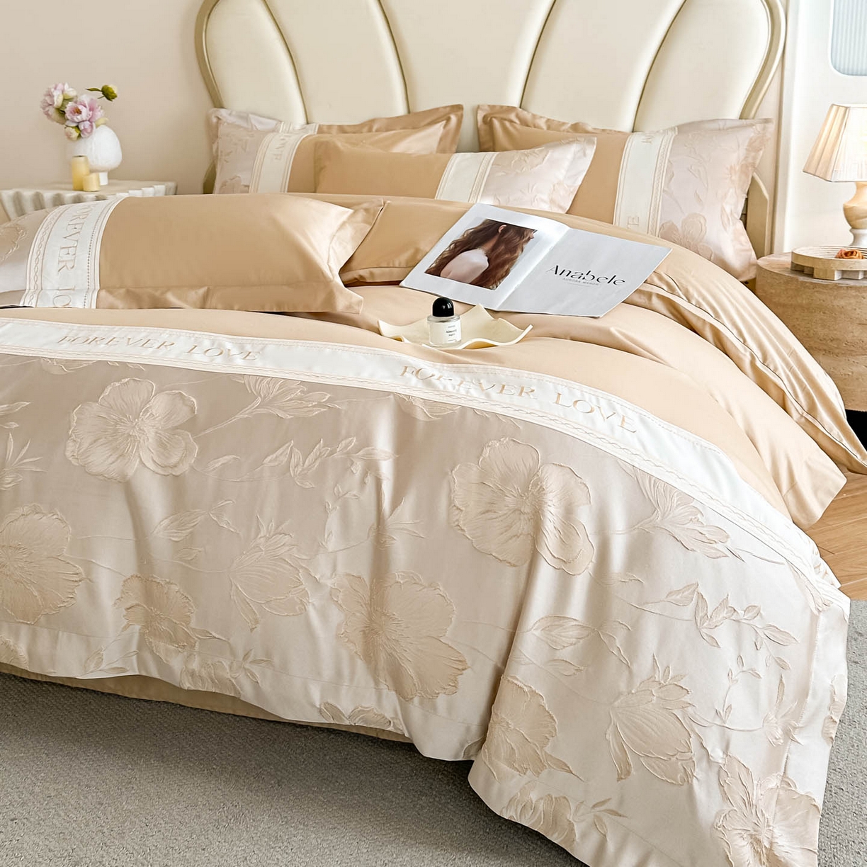 91家纺网 家纺一手货源 找家纺 犇牛仓储供应链 2026春夏新款浮雕刺绣四件套-浮光韵梦 浮光韵梦-羊脂杏