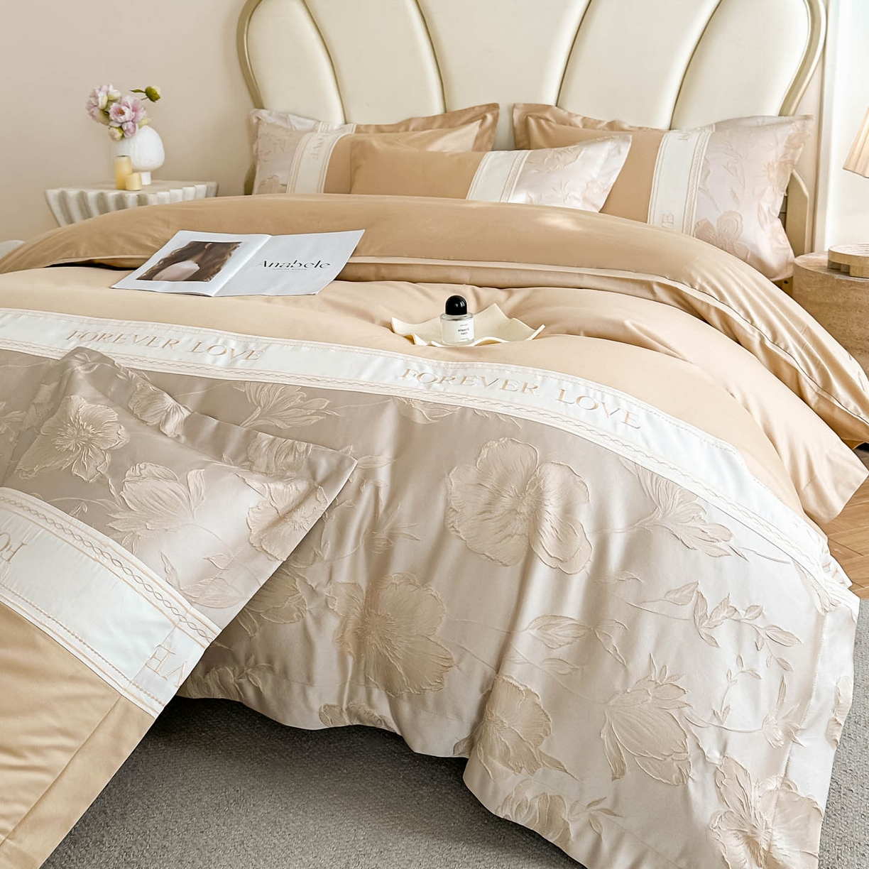 犇牛仓储供应链 2026春夏新款浮雕刺绣四件套-浮光韵梦 浮光韵梦-羊脂杏