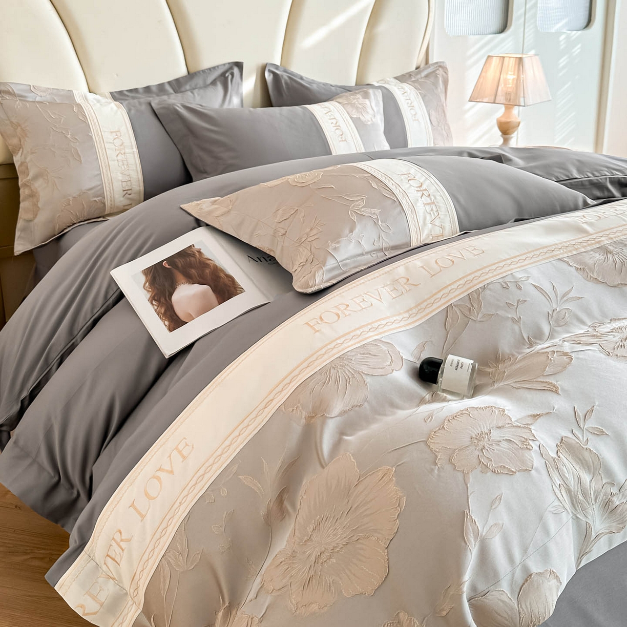 91家纺网 家纺一手货源 找家纺 犇牛仓储供应链 2026春夏新款浮雕刺绣四件套-浮光韵梦 浮光韵梦-雅士灰