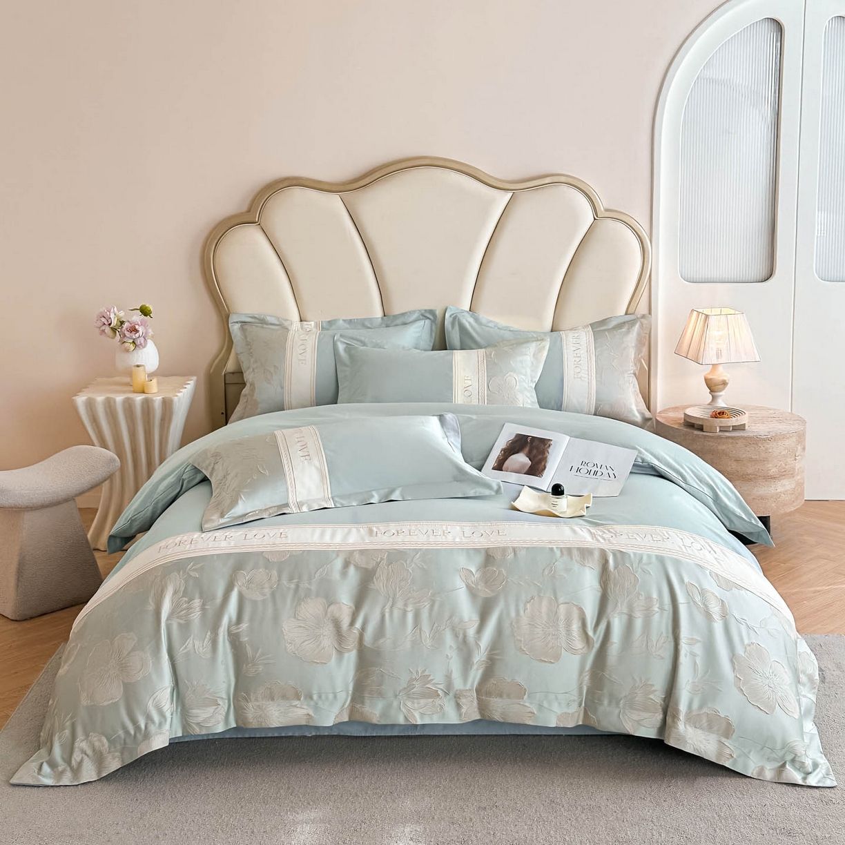 91家纺网 家纺一手货源 找家纺 犇牛仓储供应链 2026春夏新款浮雕刺绣四件套-浮光韵梦 浮光韵梦-新芽兰