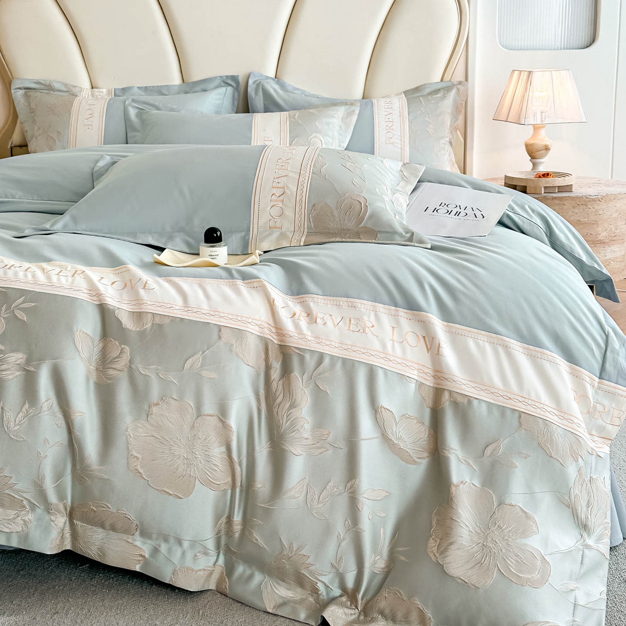 91家纺网 家纺一手货源 找家纺 犇牛仓储供应链 2026春夏新款浮雕刺绣四件套-浮光韵梦 浮光韵梦-新芽兰