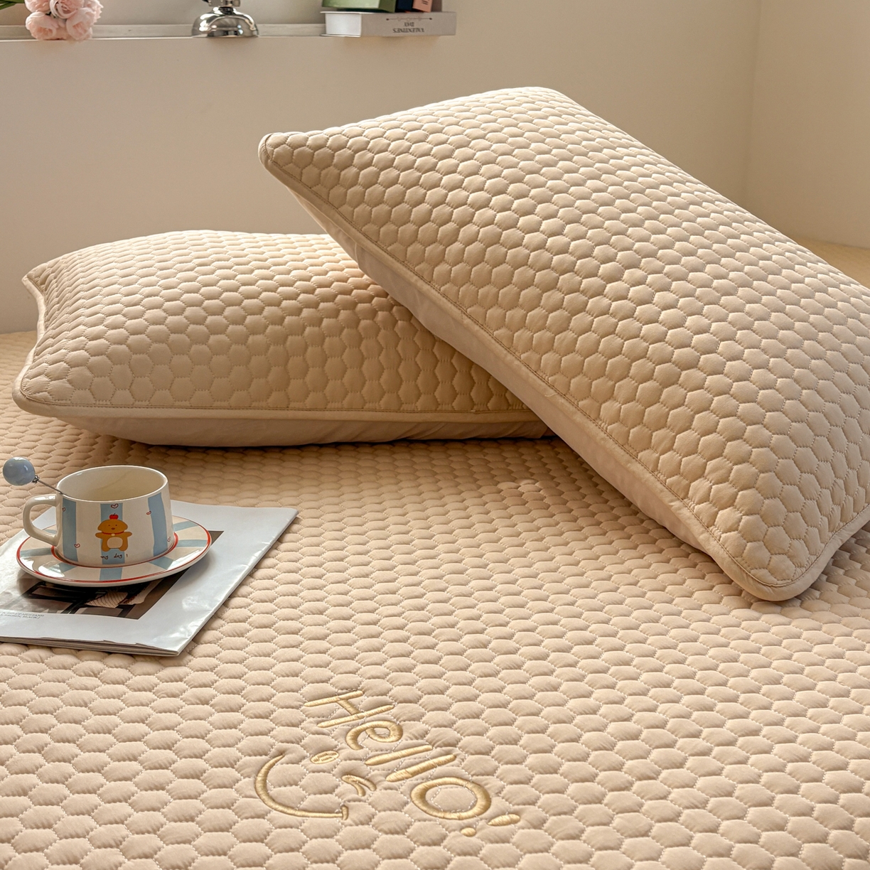 91家纺网 家纺一手货源 找家纺 居眠 2026新款微笑全棉夹棉单枕套枕套单件 微笑-卡其