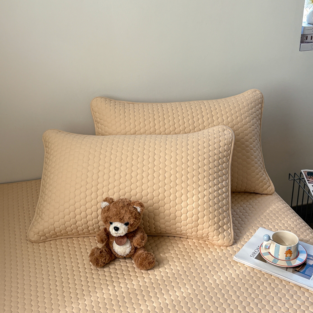 居眠 2026新款微笑全棉夹棉单枕套枕套单件 微笑-卡其