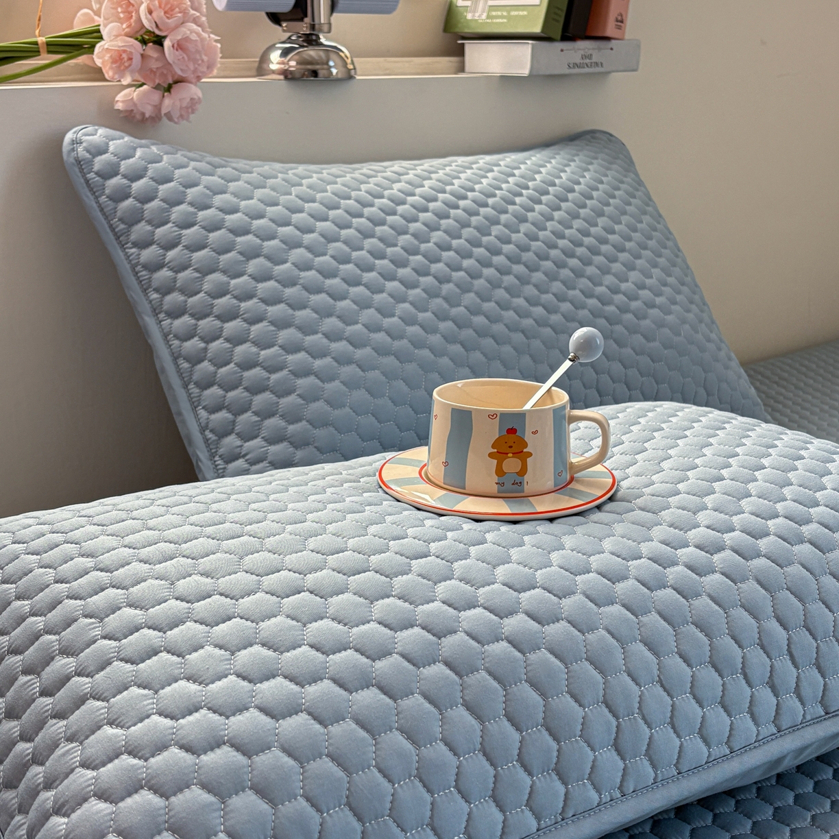 91家纺网 家纺一手货源 找家纺 居眠 2026新款微笑全棉夹棉单枕套枕套单件 微笑-蓝色