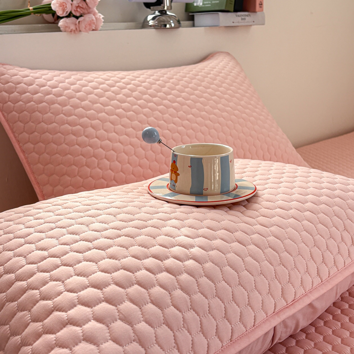 91家纺网 家纺一手货源 找家纺 居眠 2026新款微笑全棉夹棉单枕套枕套单件 微笑-粉色